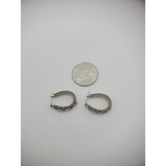 Vintage Gold Tone Hoop Earrings Stones Pierced Jewelry Costume - Picture 10 of 10